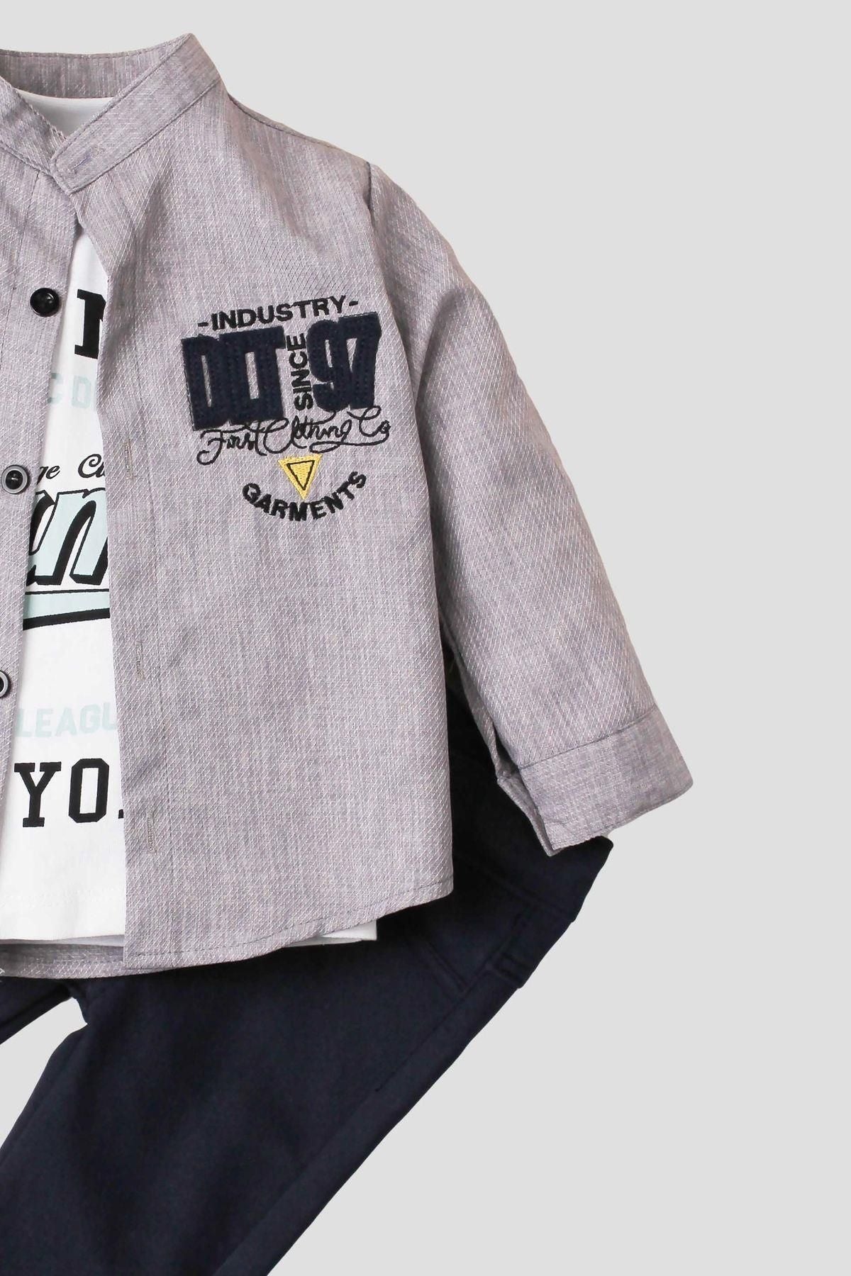 Erkek bebek spor gömlek takım kot pantolon üst sweatshirt üçlü takım pamuklu